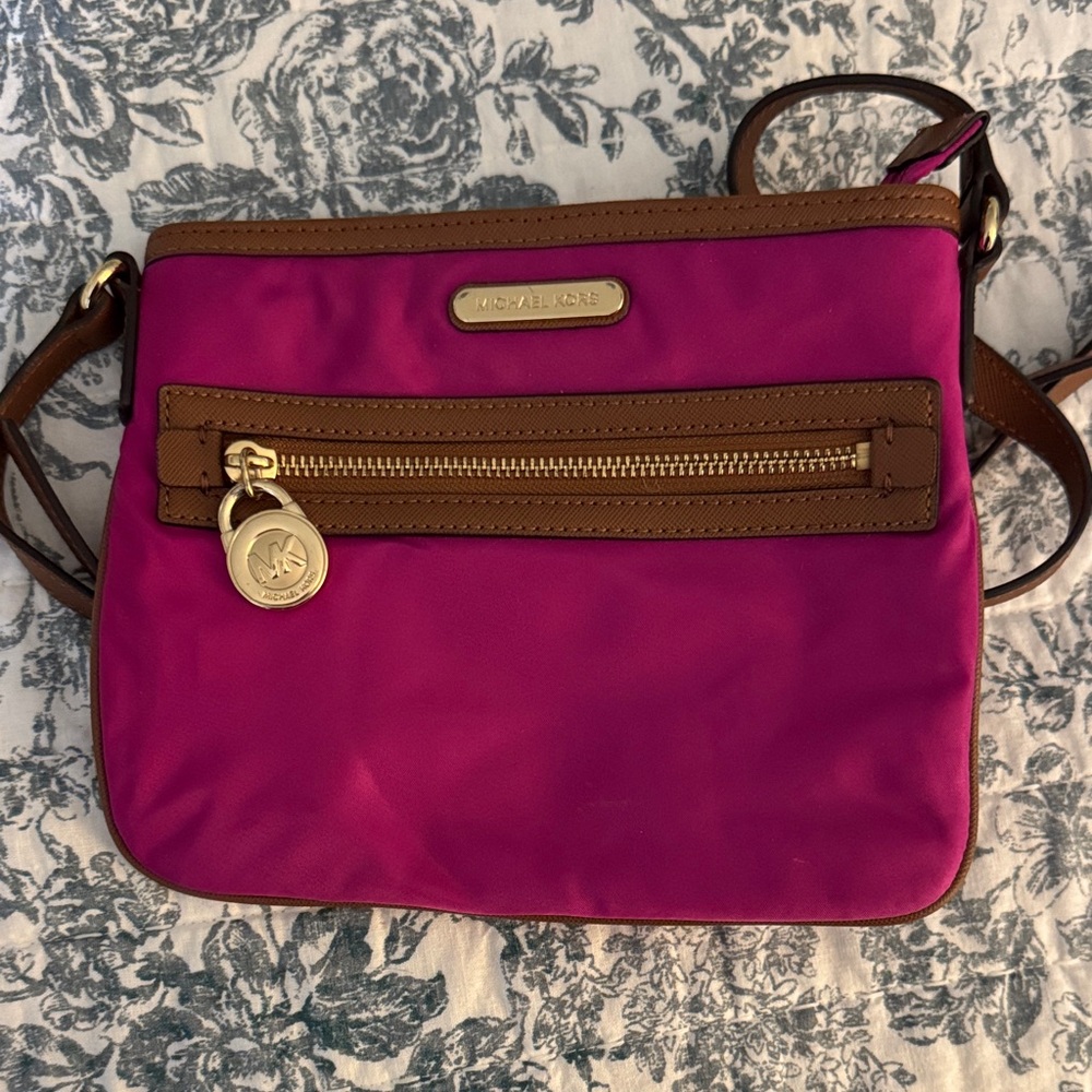 Michael Kors Fuchsia and Brown Crossbody Bag